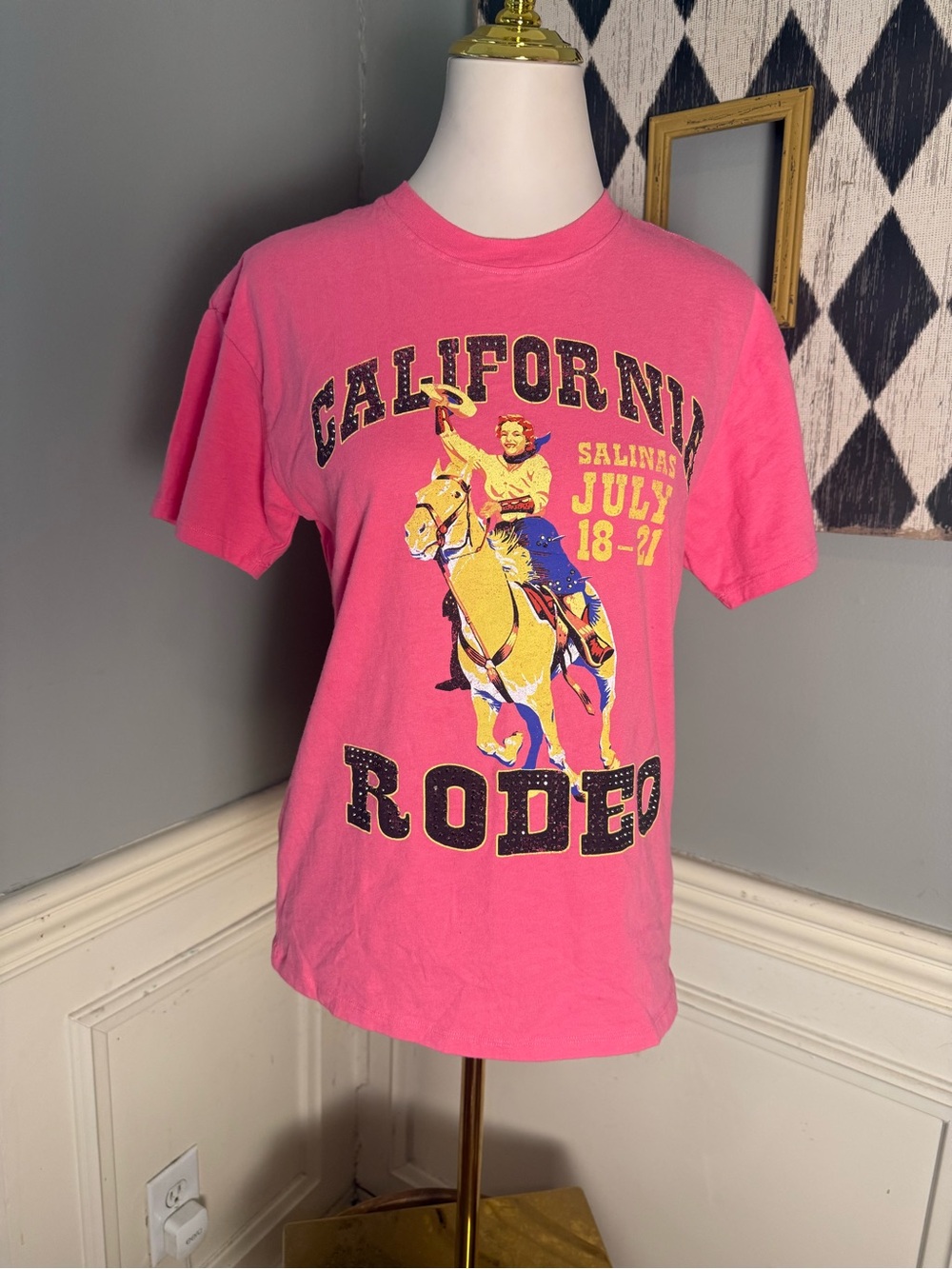 Pierce Archive California Rodeo Salinas Rhinestone Cowgirl Tee Pink XS